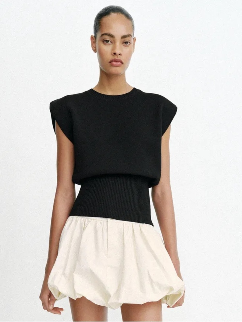 Zara Black Scoop-Neck Structured Knit Sweater